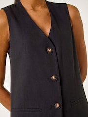 Roman Black Longline Button Waistcoat 100% Cotton Waistcoat - Image 5 of 5