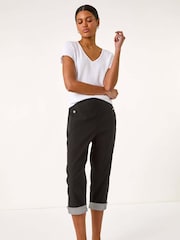 Roman Black Contrast Stripe Cropped Trousers - Image 2 of 5
