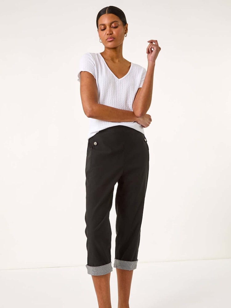 Roman Black Contrast Stripe Cropped Trousers - Image 2 of 5
