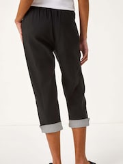 Roman Black Contrast Stripe Cropped Trousers - Image 3 of 5