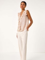 Roman White Floral Print Ruffle Front Vest Top - Image 2 of 5