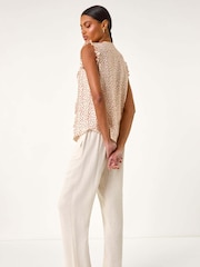 Roman White Floral Print Ruffle Front Vest Top - Image 3 of 5