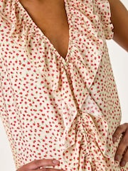 Roman White Floral Print Ruffle Front Vest Top - Image 5 of 5