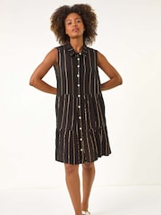 Preto - Vestido de camisa com botões Roman Shimmer - Imagem 2 de 5