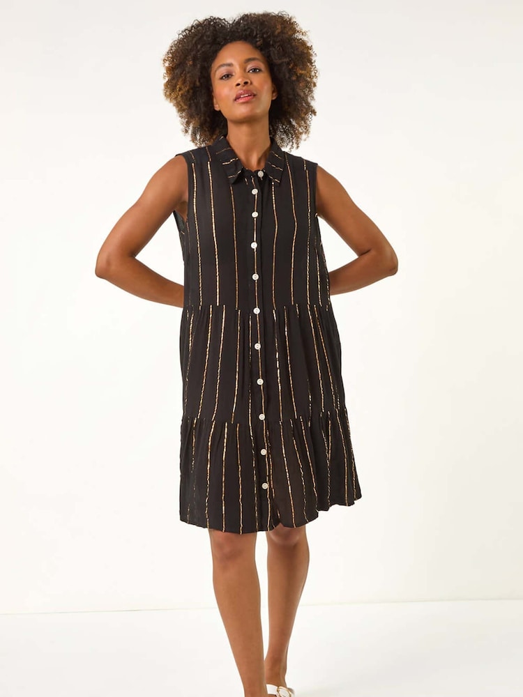 Preto - Vestido de camisa com botões Roman Shimmer - Imagem 2 de 5
