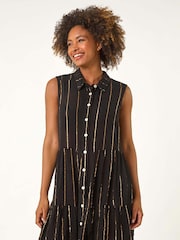 Preto - Vestido de camisa com botões Roman Shimmer - Imagem 4 de 5