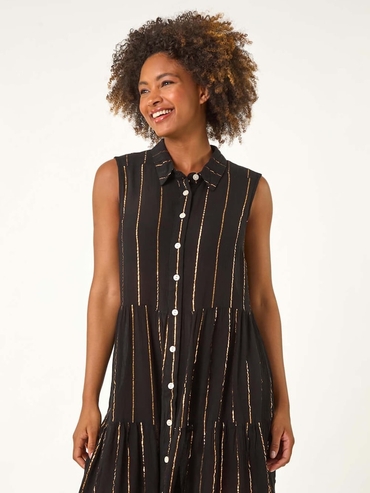 Roman Black Shimmer Buttoned Shirt Dress - Image 4 of 5