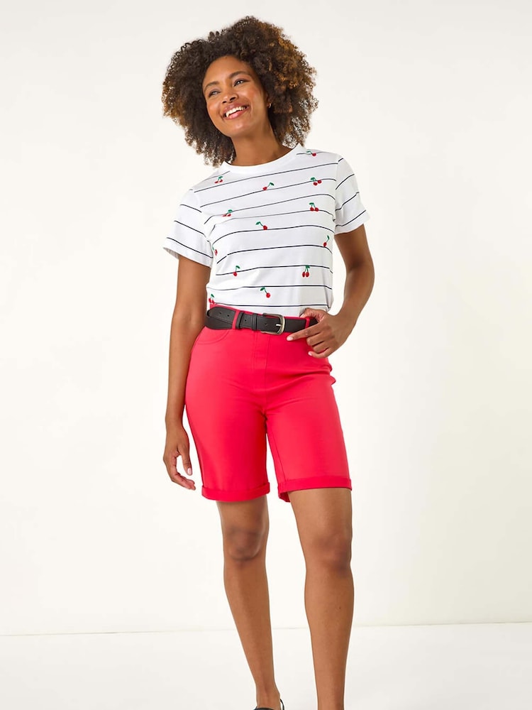 Roman Red Turn Up Stretch Shorts - Image 1 of 5