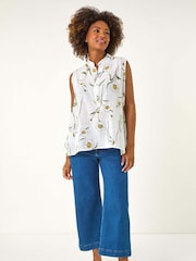 Roman White Daisy Print V-Neck 100% Cotton Vest - Image 1 of 5
