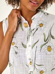 Roman White Daisy Print V-Neck 100% Cotton Vest - Image 5 of 5