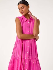 Roman Pink Shimmer Buttoned Shirt Dress - Image 1 of 5