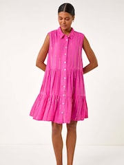 Roman Pink Shimmer Buttoned Shirt Dress - Image 2 of 5