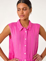 Roman Pink Shimmer Buttoned Shirt Dress - Image 4 of 5