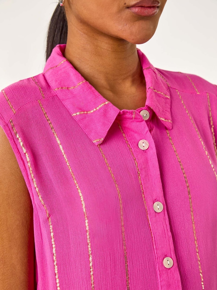 Roman Pink Shimmer Buttoned Shirt Dress - Image 5 of 5