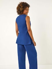 Roman Blue Longline Button Waistcoat 100% Cotton Waistcoat - Image 3 of 5