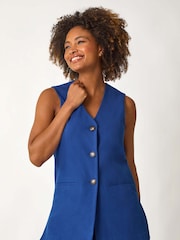 Roman Blue Longline Button Waistcoat 100% Cotton Waistcoat - Image 4 of 5