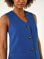 Roman Blue Longline Button Waistcoat 100% Cotton Waistcoat - Image 5 of 5