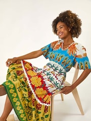 Roman Red Tropical Print V-Neck Midi Dress - Image 1 of 5