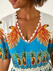Roman Red Tropical Print V-Neck Midi Dress - Image 5 of 5