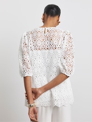 Joanna Hope Crochet Puff Sleeve White Blouse - Image 2 of 4