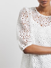Joanna Hope Crochet Puff Sleeve White Blouse - Image 4 of 4
