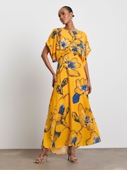 Joanna Hope Yellow Drape Sleeve Dress - Image 1 of 4