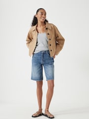 Hush Blue Boyfriend Long Denim 100% Cotton Shorts - Image 1 of 6