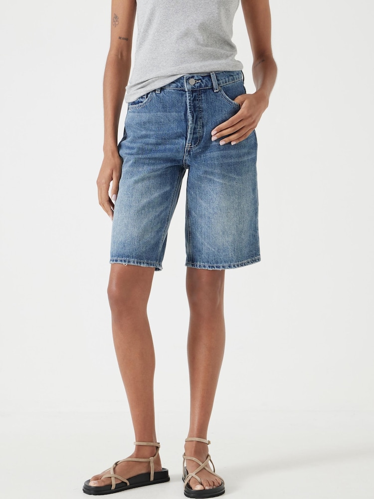 Hush Blue Boyfriend Long Denim 100% Cotton Shorts - Image 2 of 6