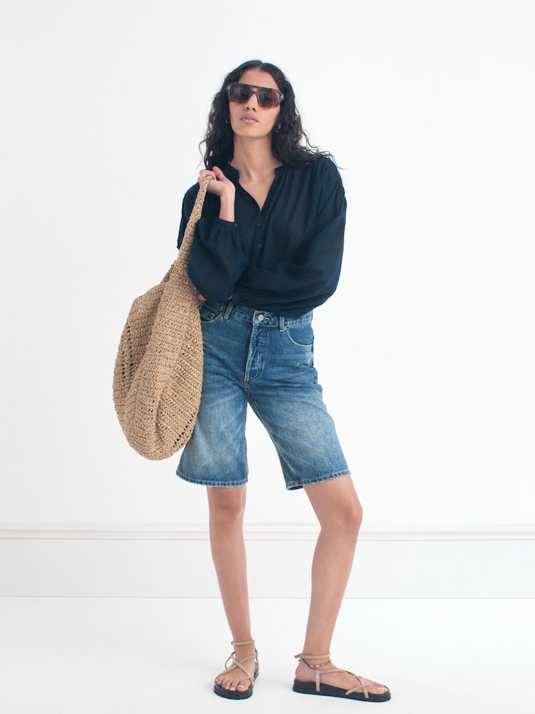 Hush Blue Boyfriend Long Denim 100% Cotton Shorts - Image 5 of 5