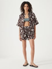 Hush Brown Printed Linen Blend Shorts - Image 1 of 5