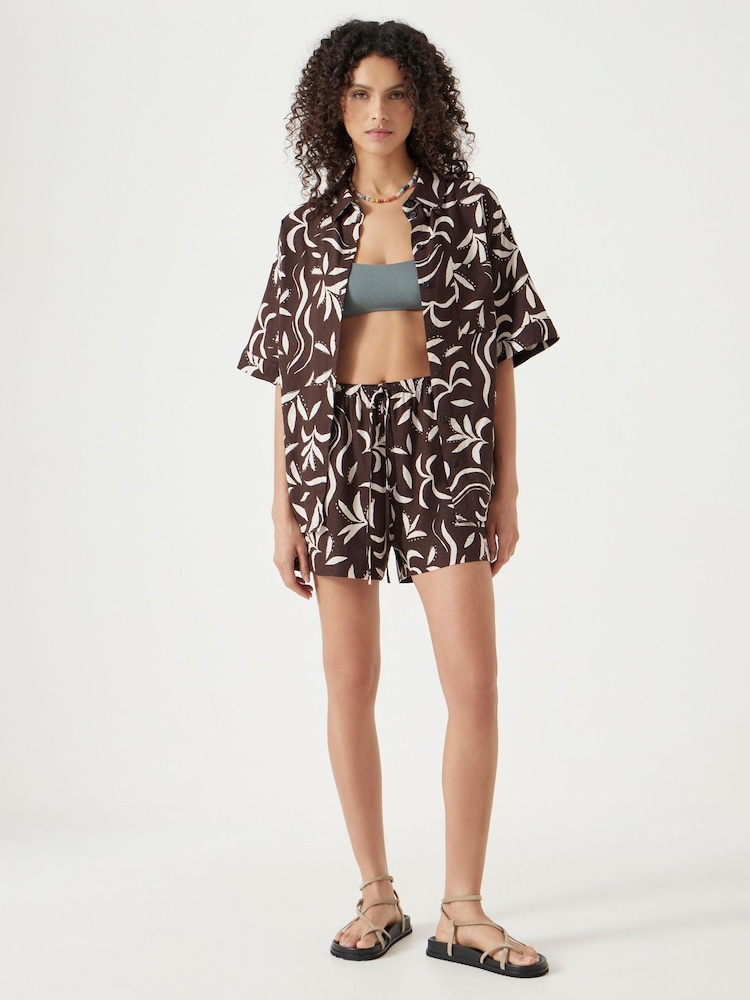 Hush Brown Printed Linen Blend Shorts - Image 1 of 5