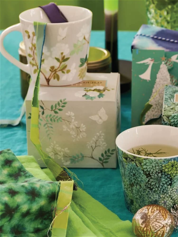 Designers Guild Set of 4 Celadon Fleur Orientale Mugs - Image 1 of 4