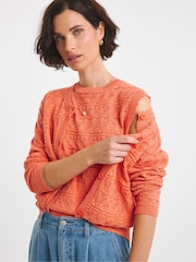 JD Williams Orange Crochet Long Sleeve Cardigan - Image 1 of 4