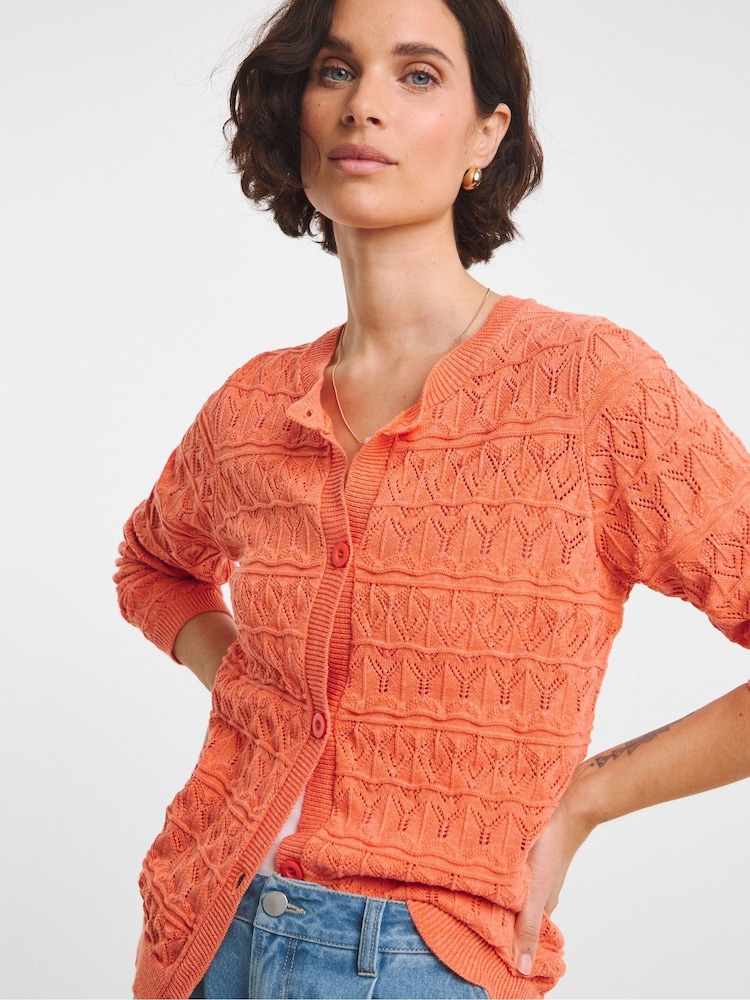 JD Williams Orange Crochet Long Sleeve Cardigan - Image 4 of 4 JD Williams Orange Crochet Long Sleeve Cardigan - Image 4 of 4