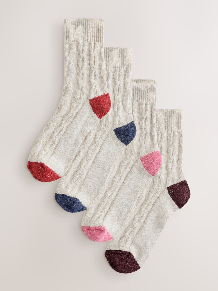 Neutral/Bright - Cable Heel Toe Socks Containing Wool - Imagem 1 de 1