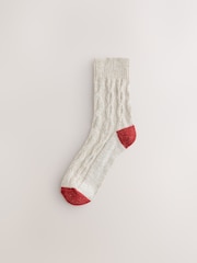 Neutral/Bright Thermal Cable Knit Wool Blend Contrast Ankle Socks 4 Pack With Silk - Image 3 of 7