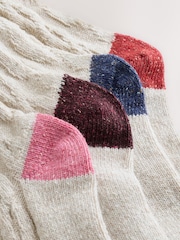 Neutral/Bright Thermal Cable Knit Wool Blend Contrast Ankle Socks 4 Pack With Silk - Image 6 of 7