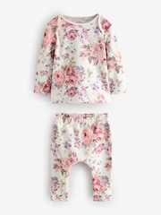 Ecru White Floral Long Sleeve Top and Leggings Set - Image 1 of 1