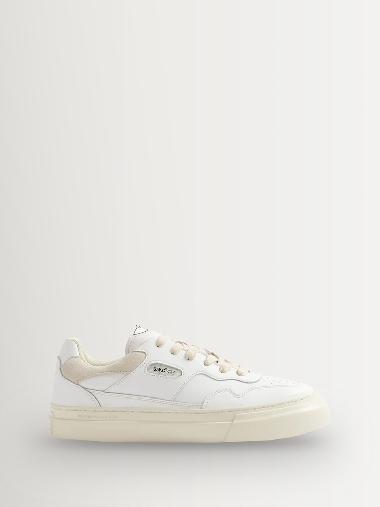 Stepney Workers Club White & Putty Pearl Cup Leather Trainers - Image 1 of 5 Stepney Workers Club White & Putty Pearl Cup Leather Trainers - Image 1 of 5