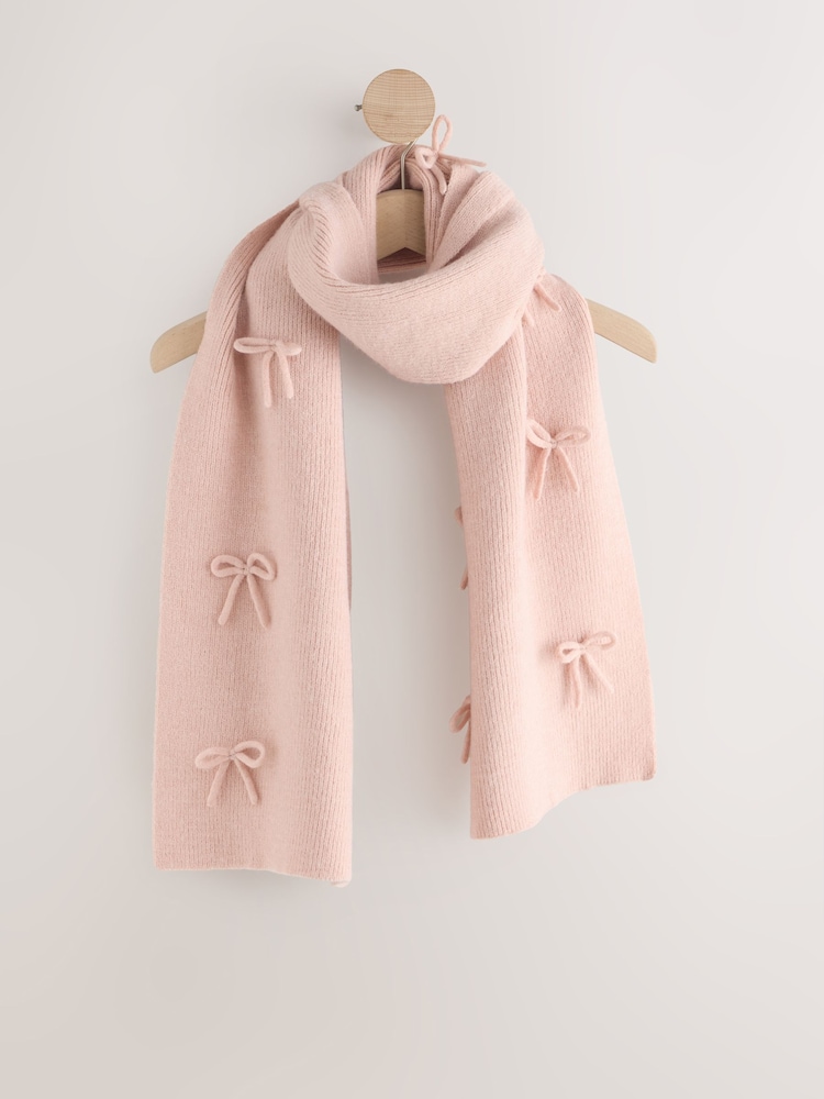 Pink 3D Bow Knitted Heavyweight Scarf - Image 1 of 3