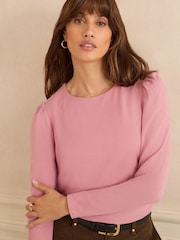 Love & Roses Pink and Black Puff Shoulder Long Shoulder Jersey Top - Image 2 of 7