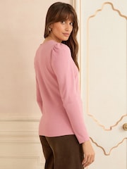 Love & Roses Pink and Black Puff Shoulder Long Shoulder Jersey Top - Image 6 of 7