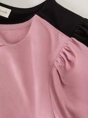 Love & Roses Pink and Black Puff Shoulder Long Shoulder Jersey Top - Image 7 of 7