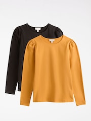 Love & Roses Black and Mustard Yellow Puff Shoulder Long Shoulder Jersey Top - Image 1 of 7