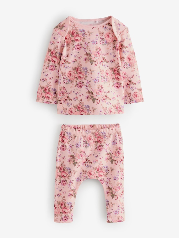 Pink Floral Long Sleeve Top and Leggings Set - Image 1 of 1