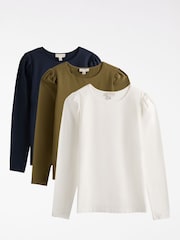 Love & Roses Green Navy and White Puff Sleeve Shoulder Long Sleeve Jersey Top Pack - Image 1 of 8