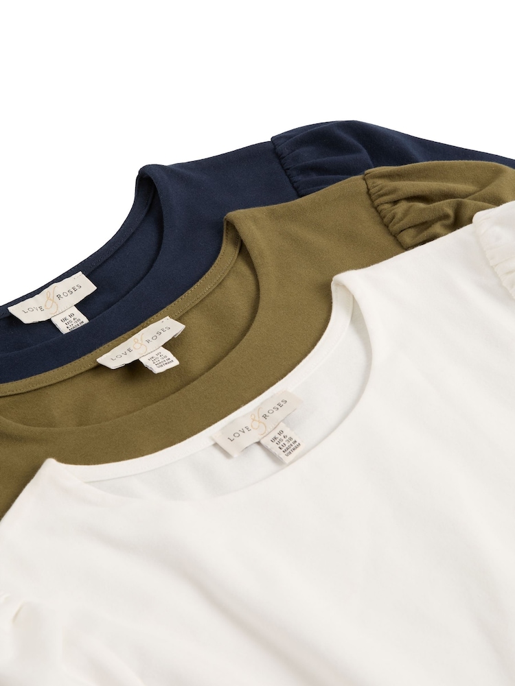 Love & Roses Green Navy and White Puff Sleeve Shoulder Long Sleeve Jersey Top Pack - Image 8 of 8