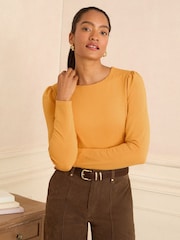 Chartreuse - Love & Roses Puff Shoulder Long Shoulder Jersey Top - Bild 1 von 4
