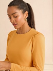 Chartreuse - Love & Roses Puff Shoulder Long Shoulder Jersey Top - Bild 2 von 4