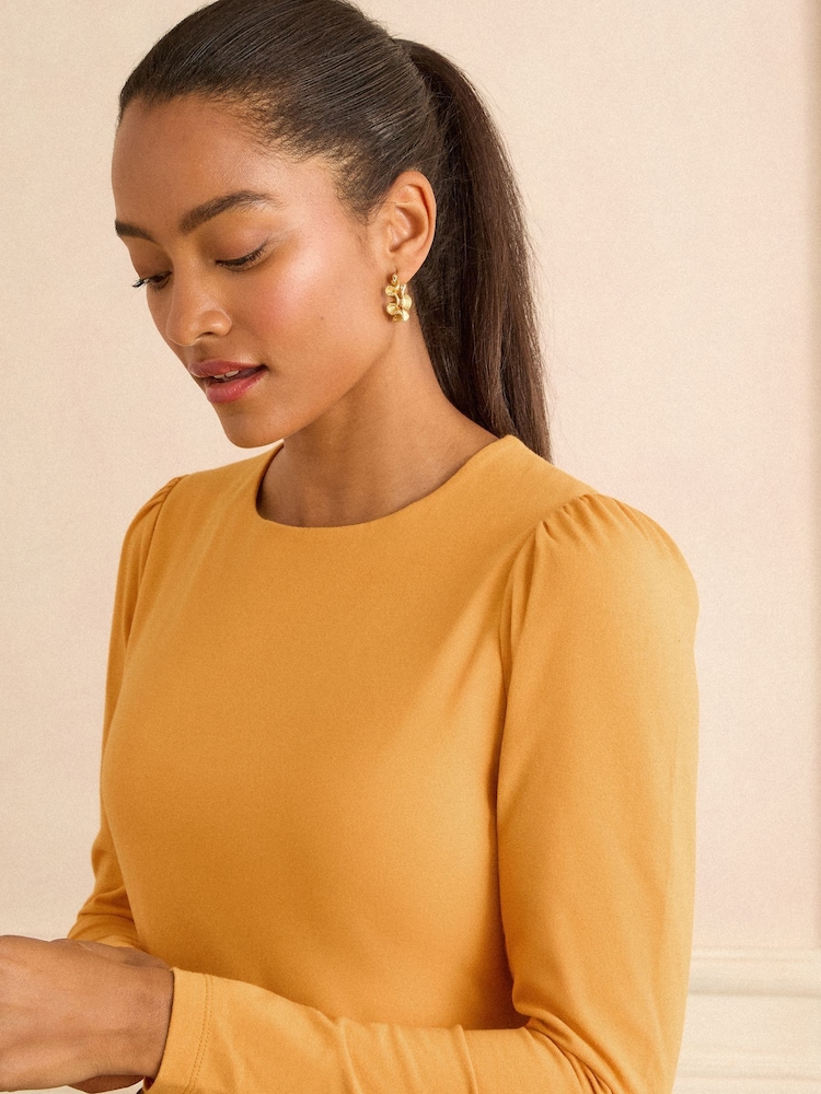 Chartreuse - Love & Roses Puff Shoulder Long Shoulder Jersey Top - Bild 2 von 4